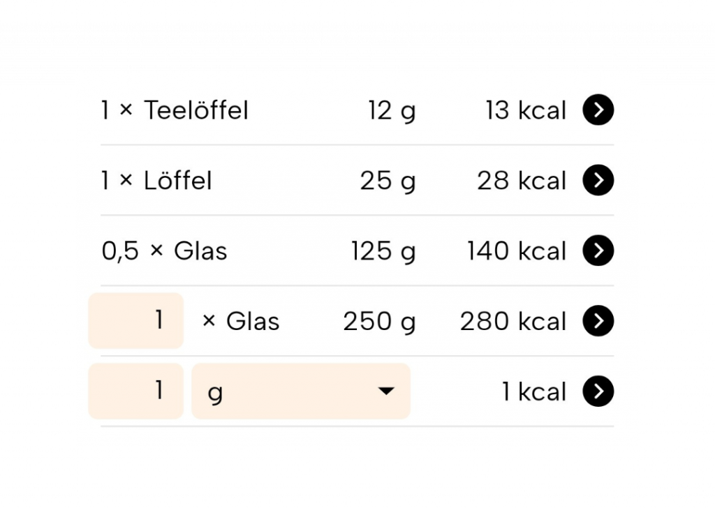 Neue Version von Fitatu produktkarte