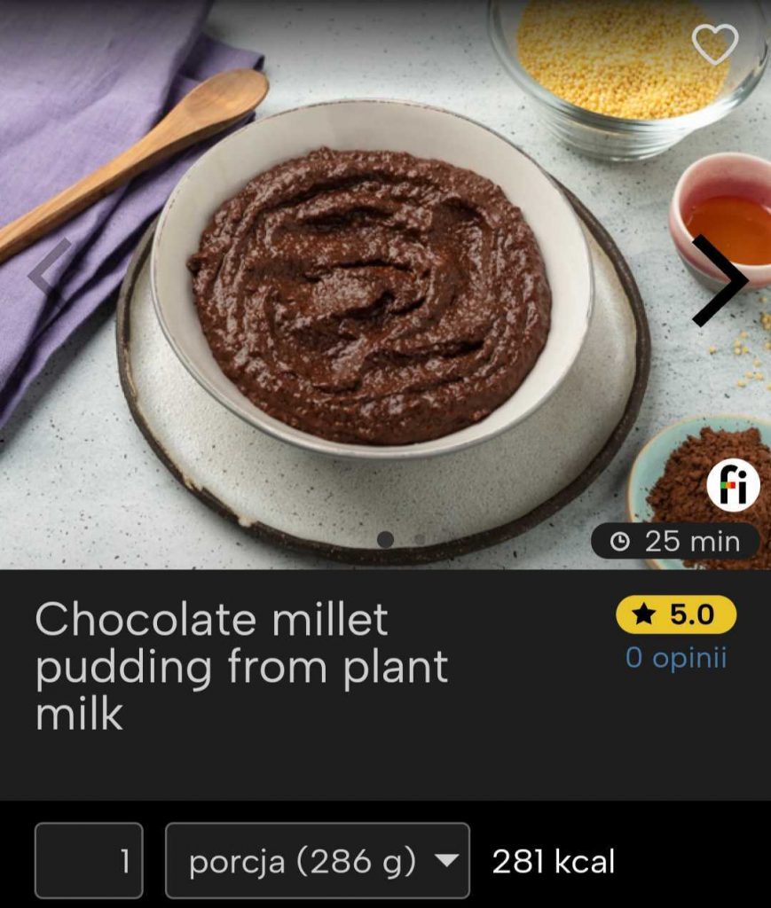 Chocolate millet pudding from plant milk fitatu