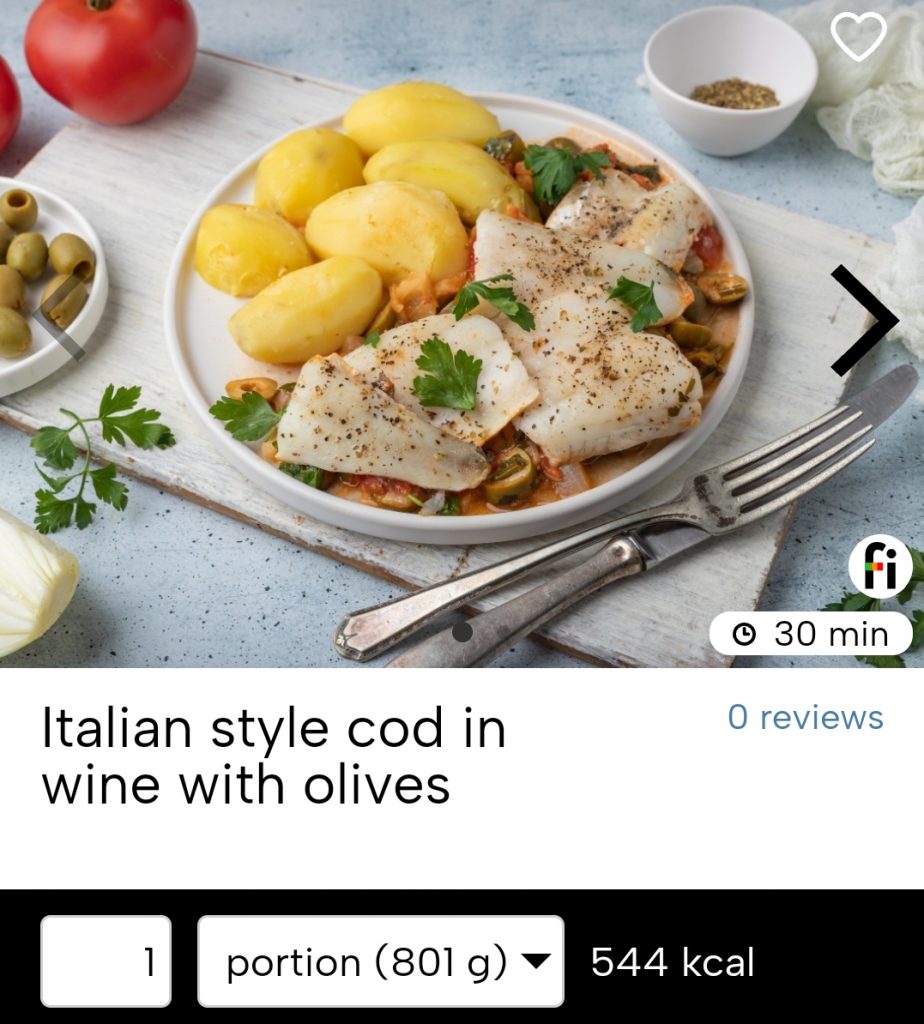 Italian style cod in wine with olives Valentine's Day recipes fitatu