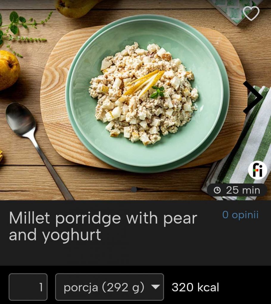 Millet porridge with pear and yoghurt fitatu gluten-free dishes