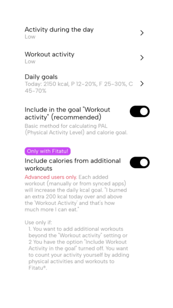 New version of Fitatu - goals