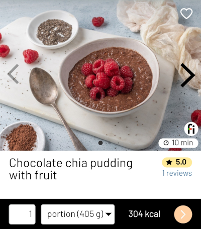 Chocolate chia pudding with fruit Fitatu sugar-free sweet Fitatu