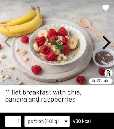 Millet breakfast with chia, banana and raspberries fitatu