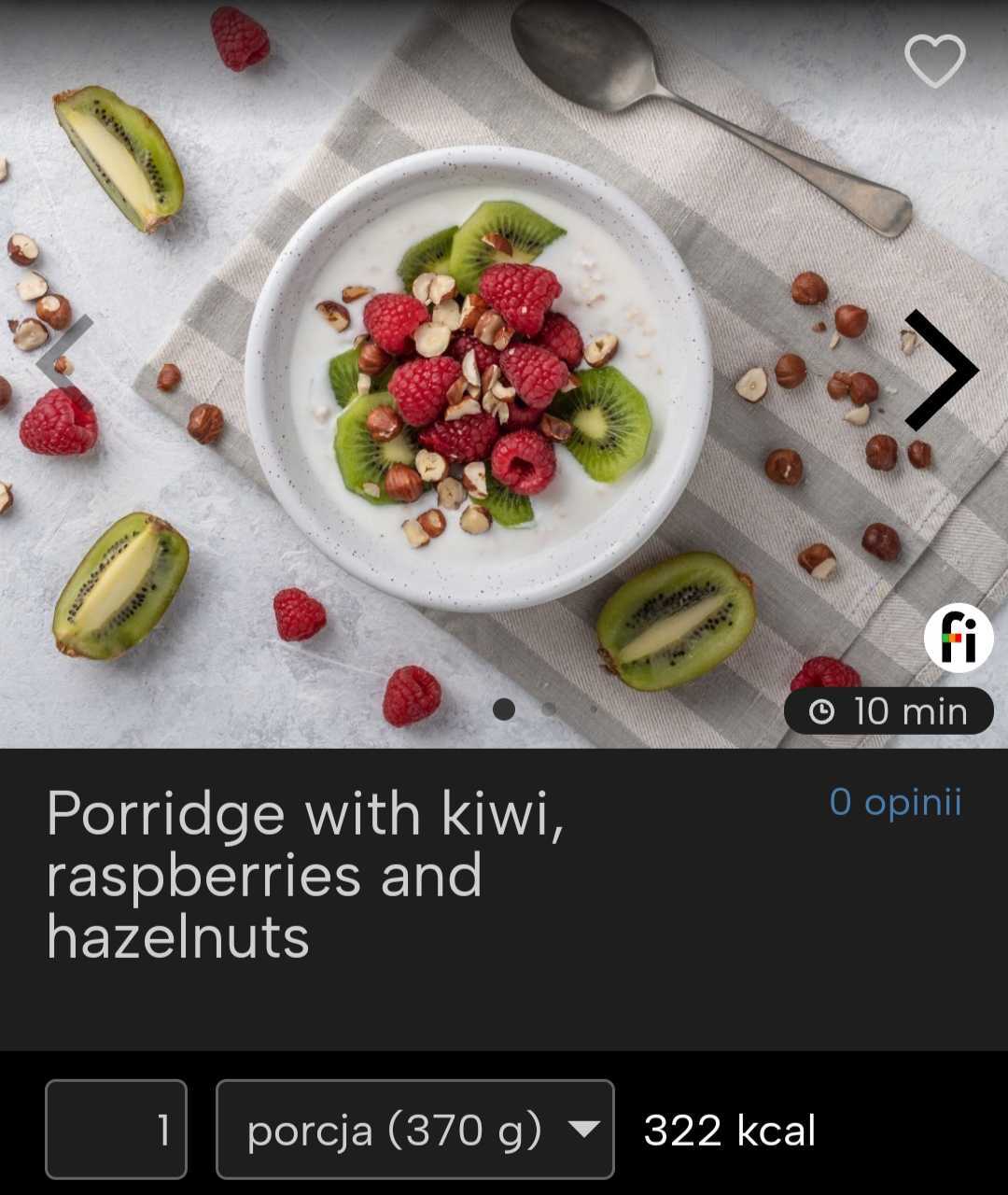 PORRIDGE WITH KIWI, RASPBERRIES AND HAZELNUTS fitatu