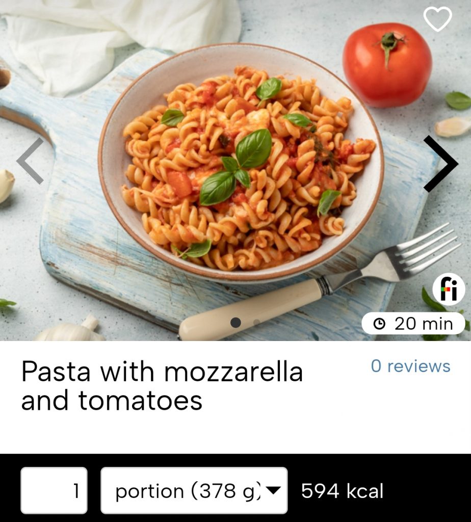 Pasta with mozzarella and tomatoes Valentine's Day recipes fitatu