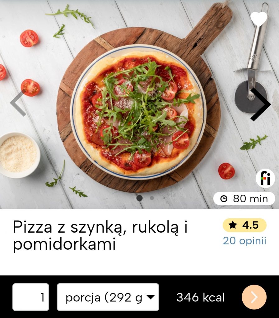 Pizza z szynką, rukolą i pomidorkami fitatu