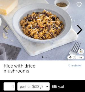 Rice with dried mushrooms Fitatu app
