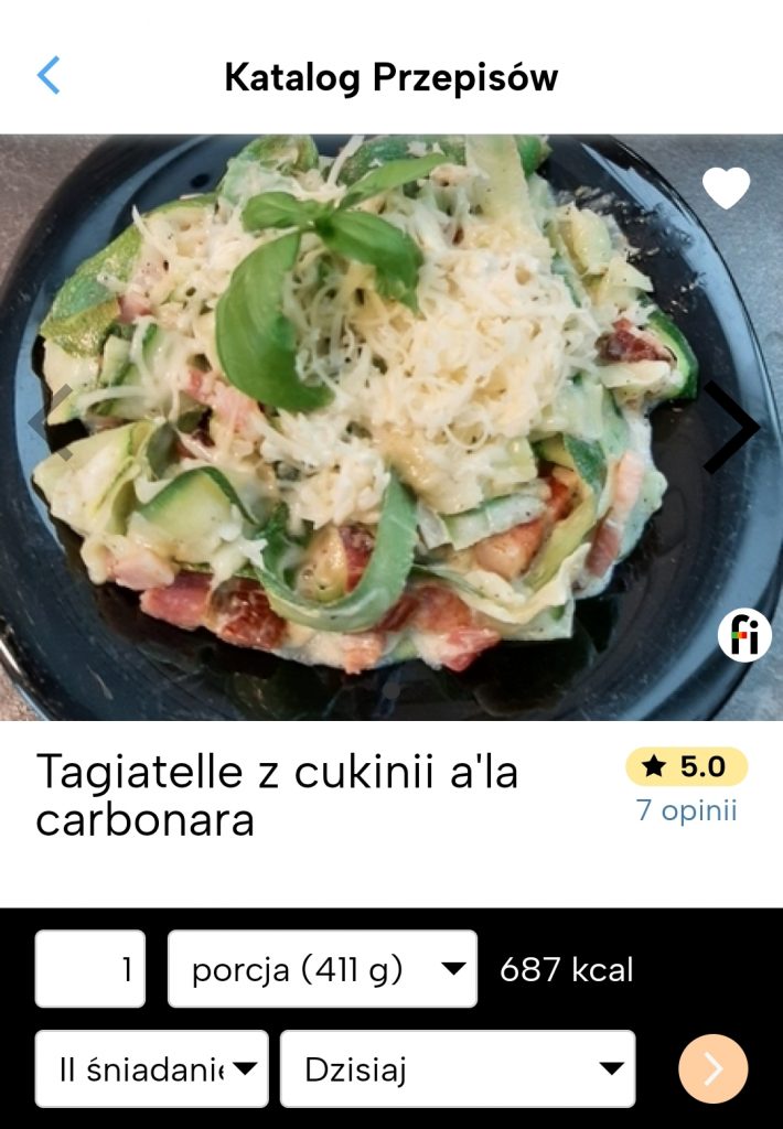 Tagiatelle z cukinii a’la carbonara fitatu