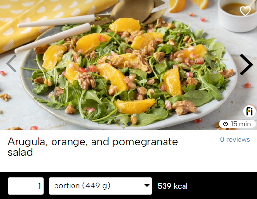 Aragula, orange and pomegranate salad fitatu