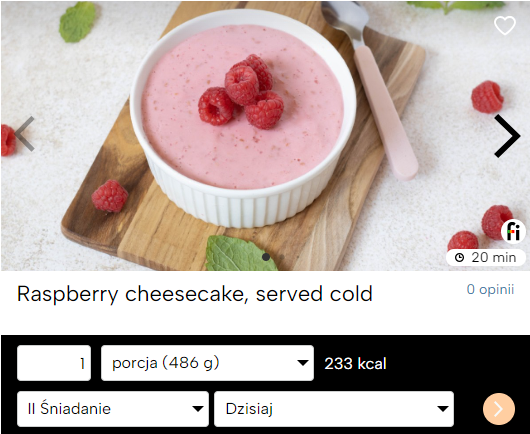 Raspberry cheesecake, served cold Fitatu