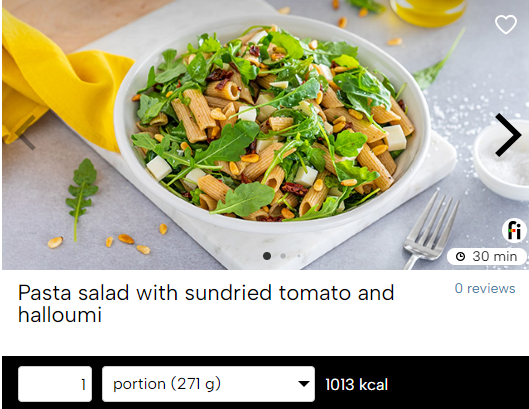 Pasta salad with sundried tomato and halloumi fitatu
